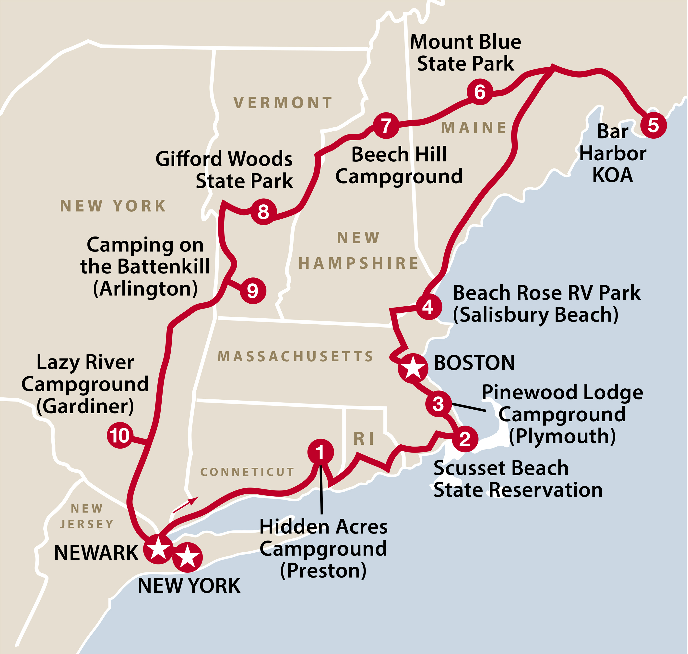 Mapa ruta Best of New England